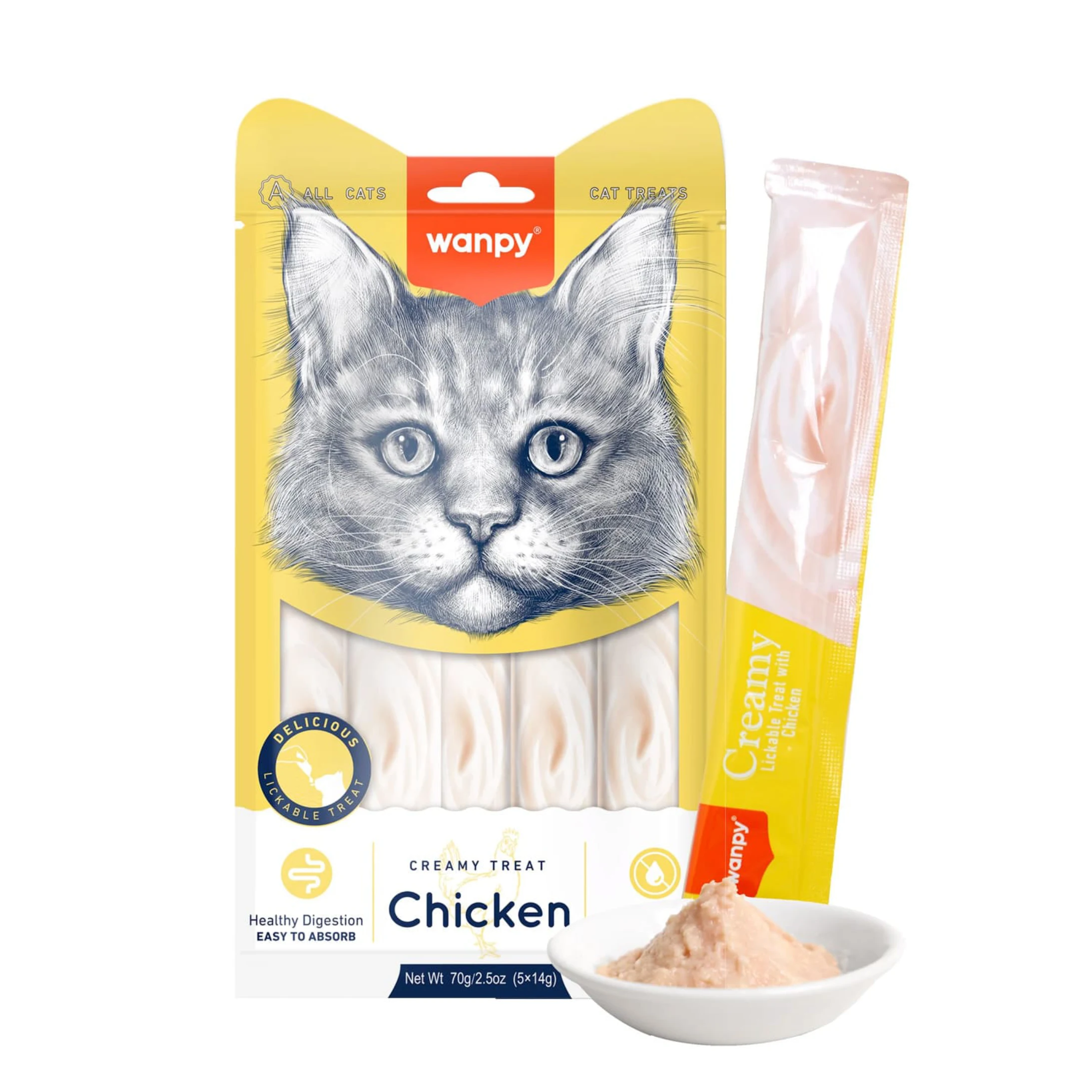Wanpy Creamy Lickable Cat Treats Chicken (14gx5)
