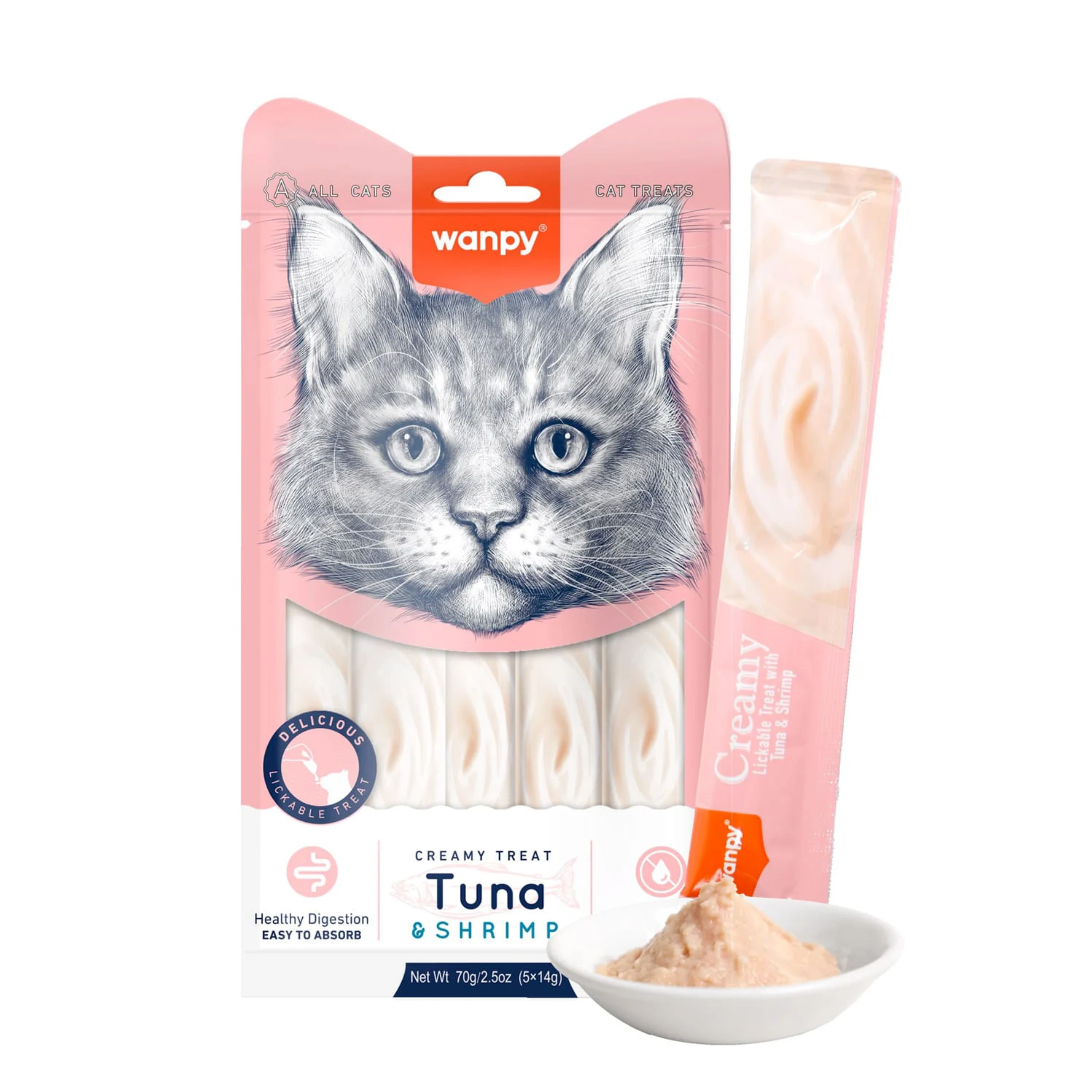 Wanpy Creamy Lickable Cat Treats Tuna & Shrimp (14gx5)