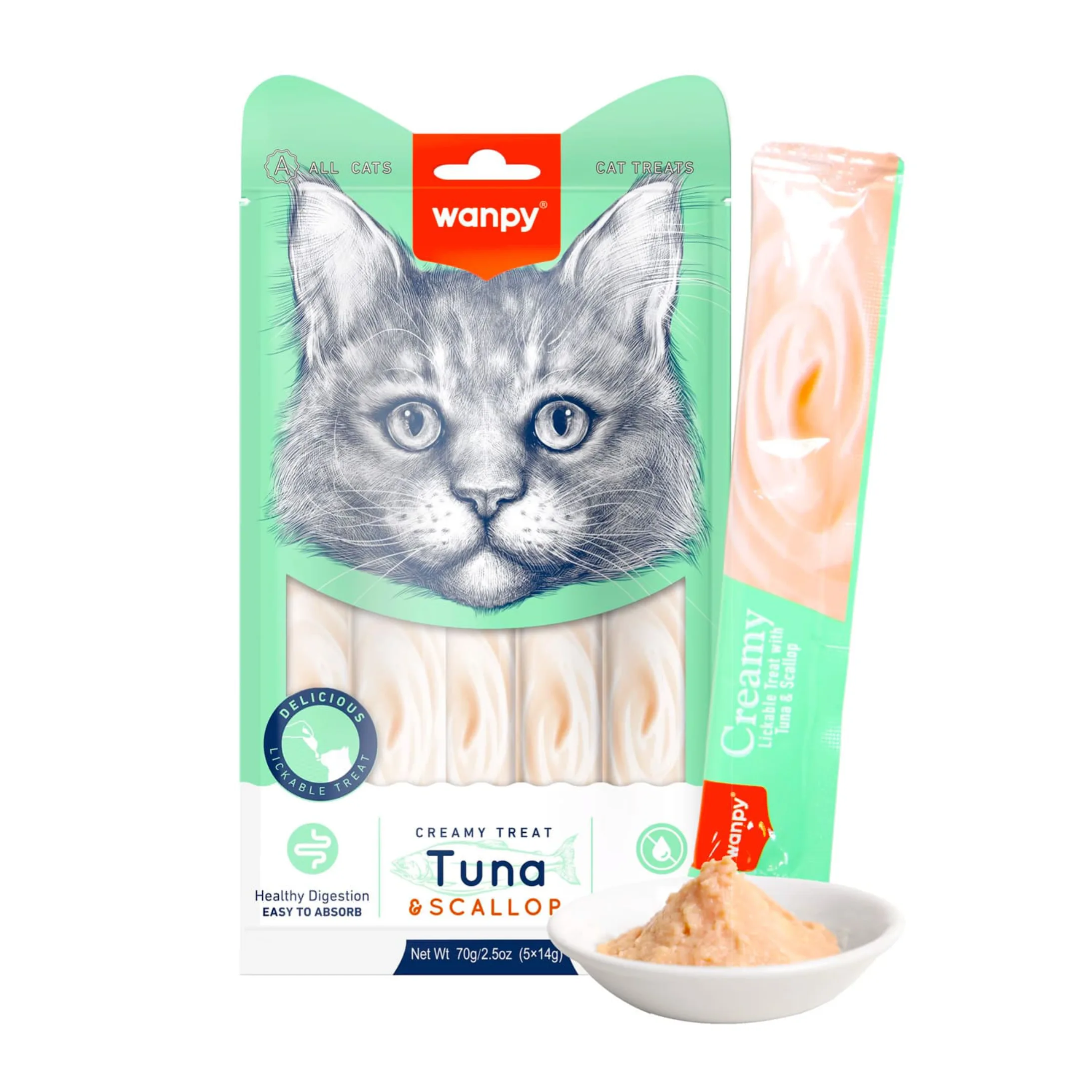 Wanpy Creamy Lickable Cat Treats Tuna & Scallop (14gx5)