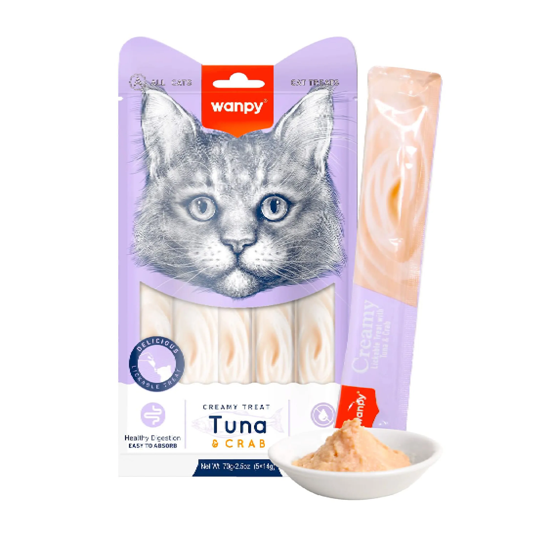 Wanpy Creamy Lickable Cat Treats Tuna & Crab (14gx5)