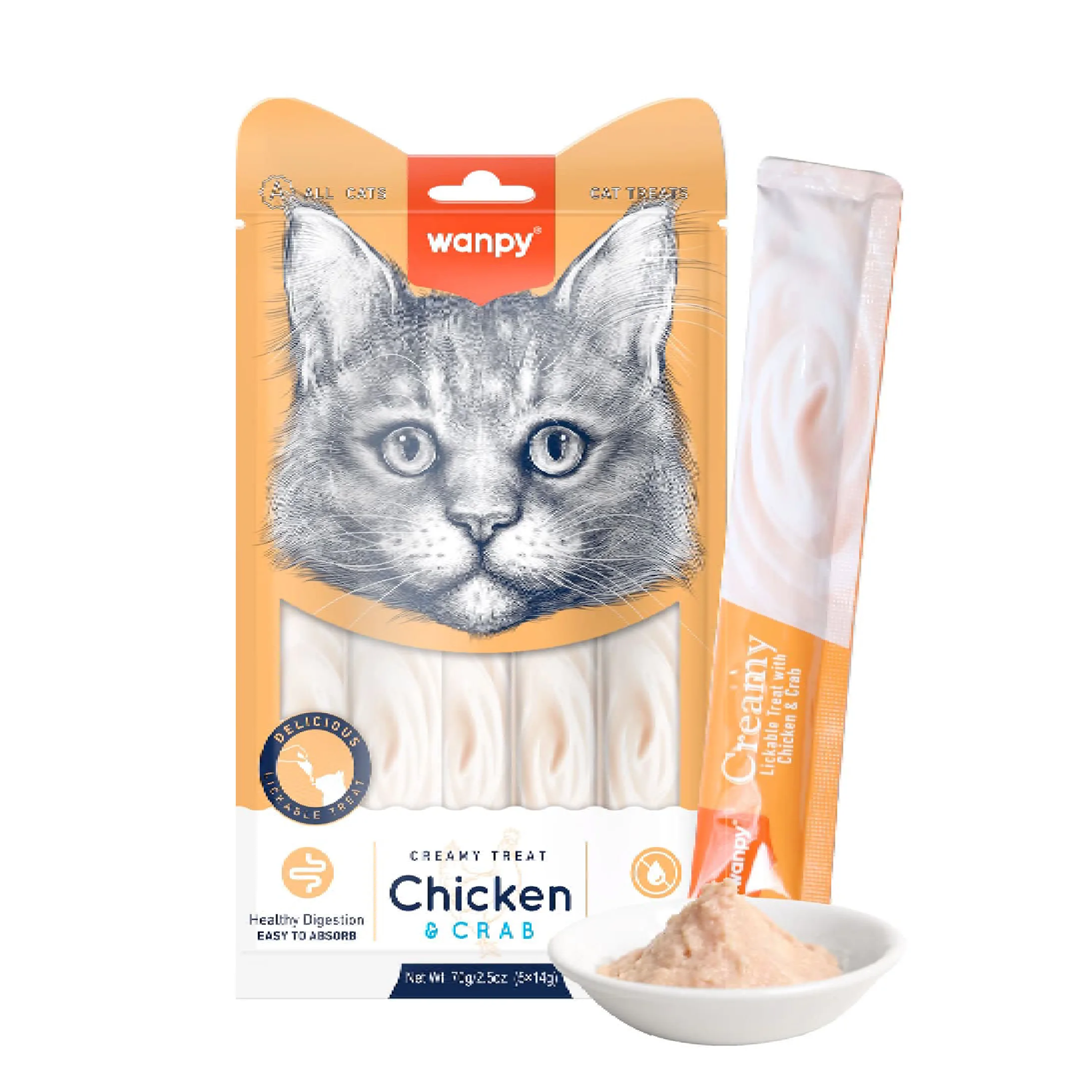Wanpy Creamy Lickable Cat Treats Chicken & Crab (14gx5)