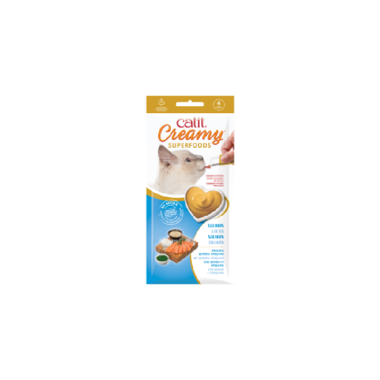 Catit Creamy Superfood Treats, Salmon Recipe with Quinoa & Spirulina 4 tubes x 10gm