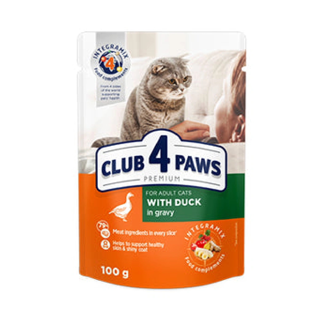 CLUB 4 PAWS PREMIUMfor adult catsWITH DUCK IN GRAVY 100g