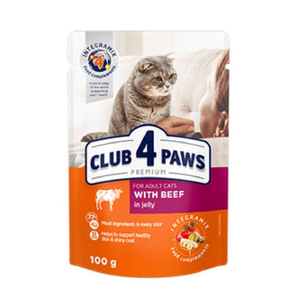 CLUB 4 PAWS PREMIUMfor adult catsWITH BEEF IN JELLY 100g
