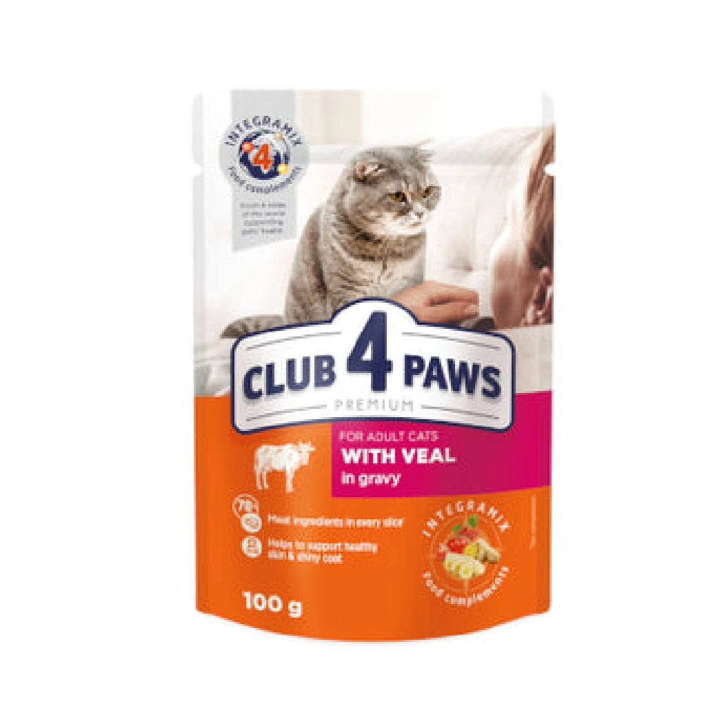CLUB 4 PAWS PREMIUMfor adult catsWITH VEAL IN GRAVY 100g