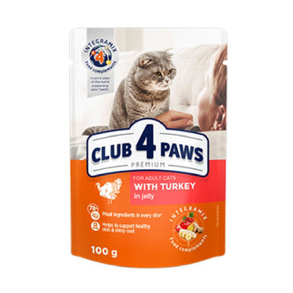CLUB 4 PAWS PREMIUM for adult cats with turkey in jelly 100g