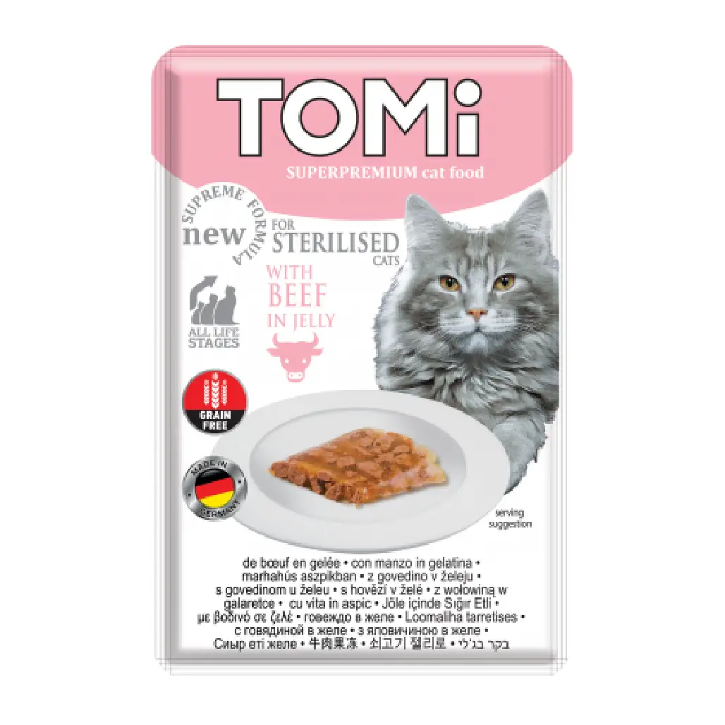 Tomi for sterilised cats beef in jelly 85g