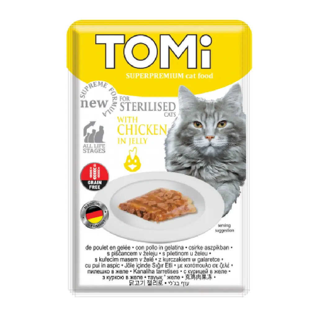 Tomi for sterilised cats chicken in jelly 85g