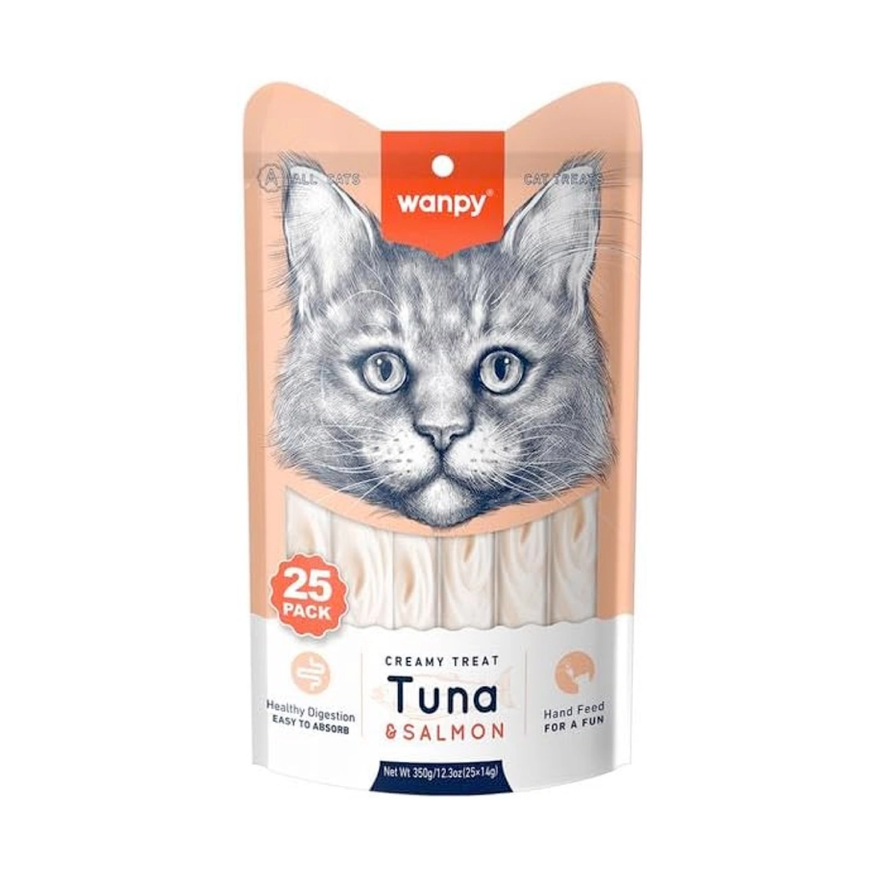 Wanpy Creamy Lickable Cat Treats – Tuna & Salmon (14g x 25pc)