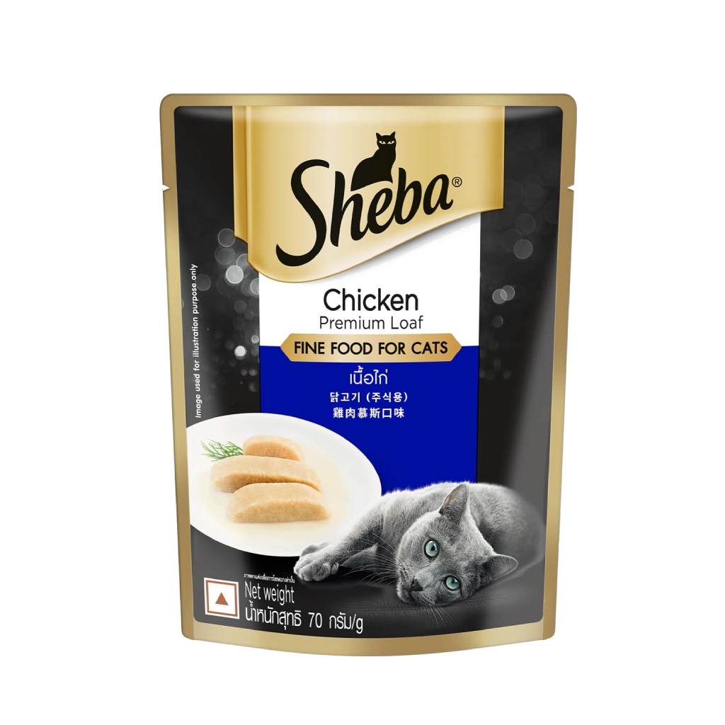 Sheba Fine Premium Adult (1+ Years) Wet Cat Food, Chicken Premium Loaf, gravy 70 g