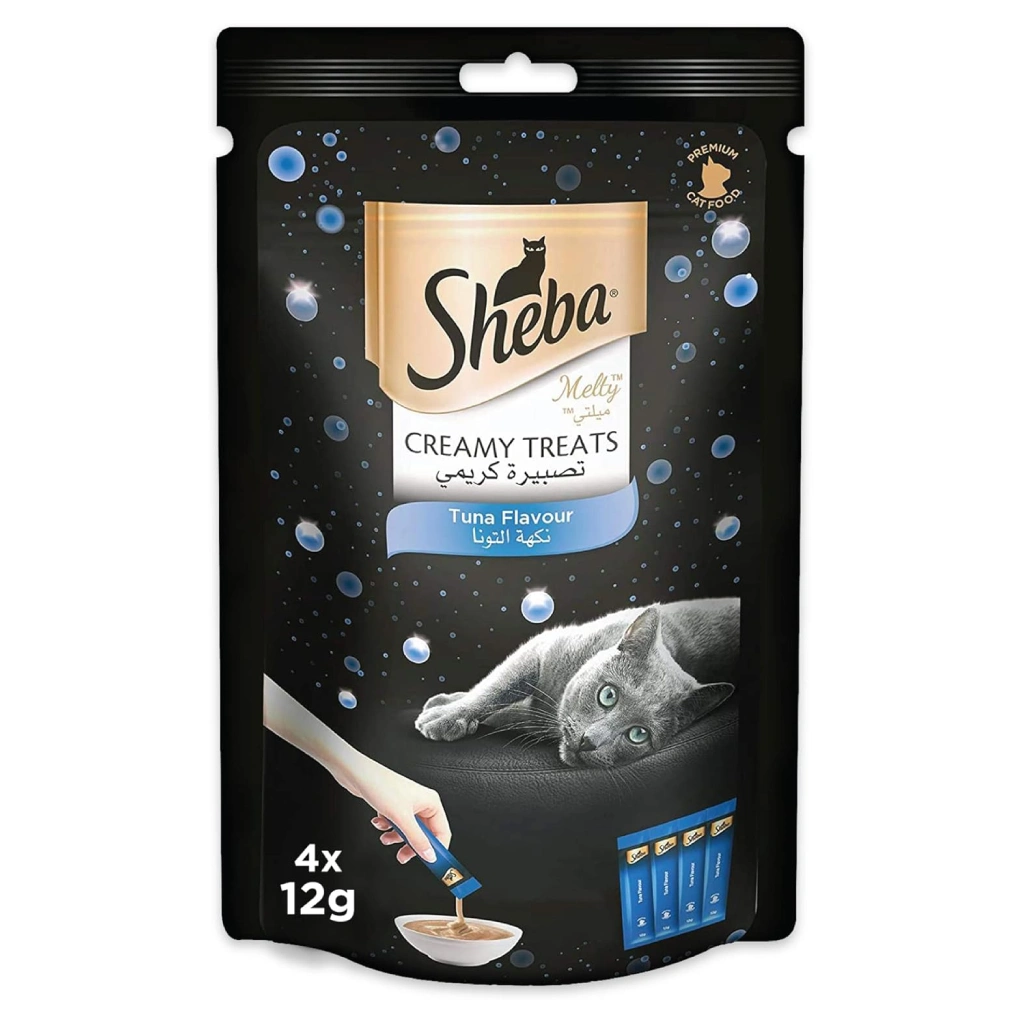 Sheba Cat Food, Melty Tuna Flavor Cat Food Wet Creamy Treats, Pack of 4x12g