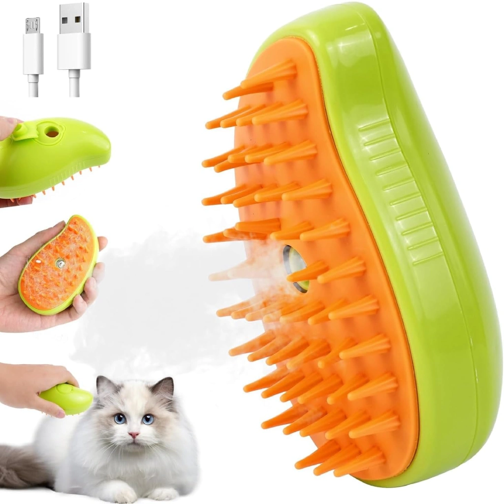 Cat Steam Brush, 3 In 1 Steam Cat Brush, Steam Brush for Cats and Dogs, Cat Brush with Steam (Green)