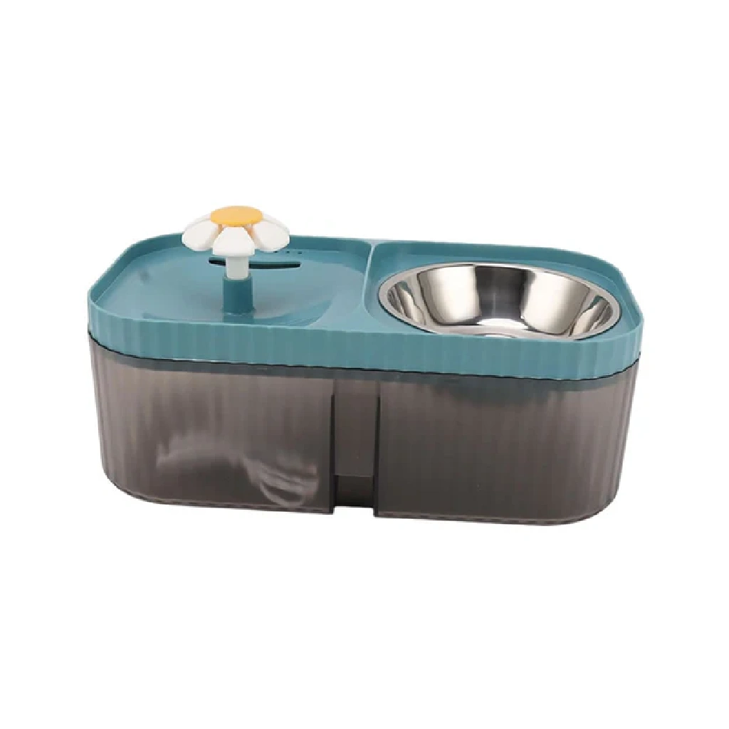Cat Water Fountain and Food Bowl, 3L/101oz Ultra Quiet Pet Water Dispenser with Smart Pump Automatic Flower Fountain & Stainless Steel Bowl for Dog Cat