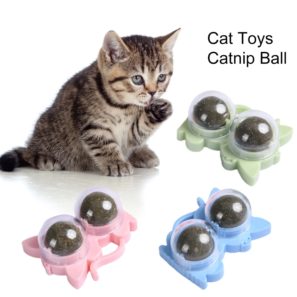 Cat Catnip Toy Self-Adhesive Cat Snacks Rotating Catnip Ball Squirrel Shape Spinning Cat Mint Ball Toy for Wall