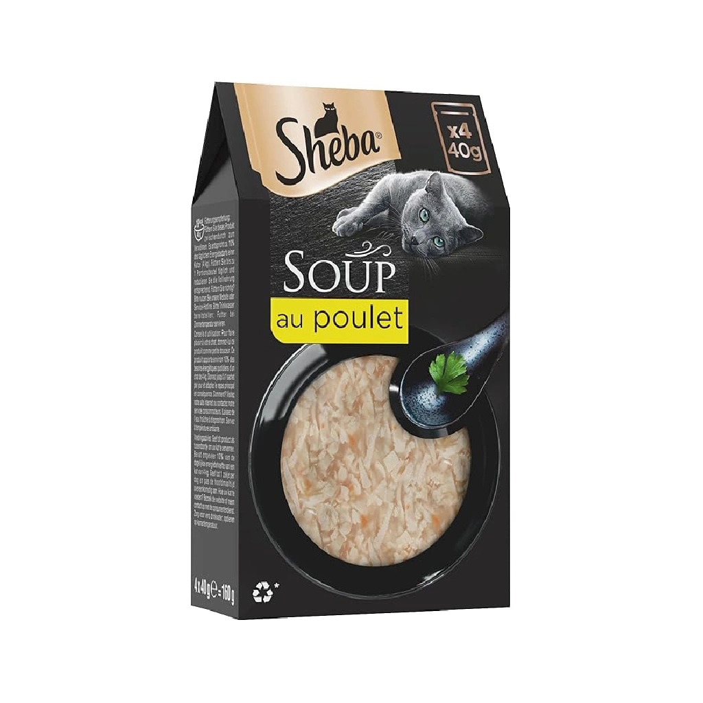 Sheba Classics Cat Food Wet - SOUP Cat Pouches with Chicken Fillets, 4 x 40g
