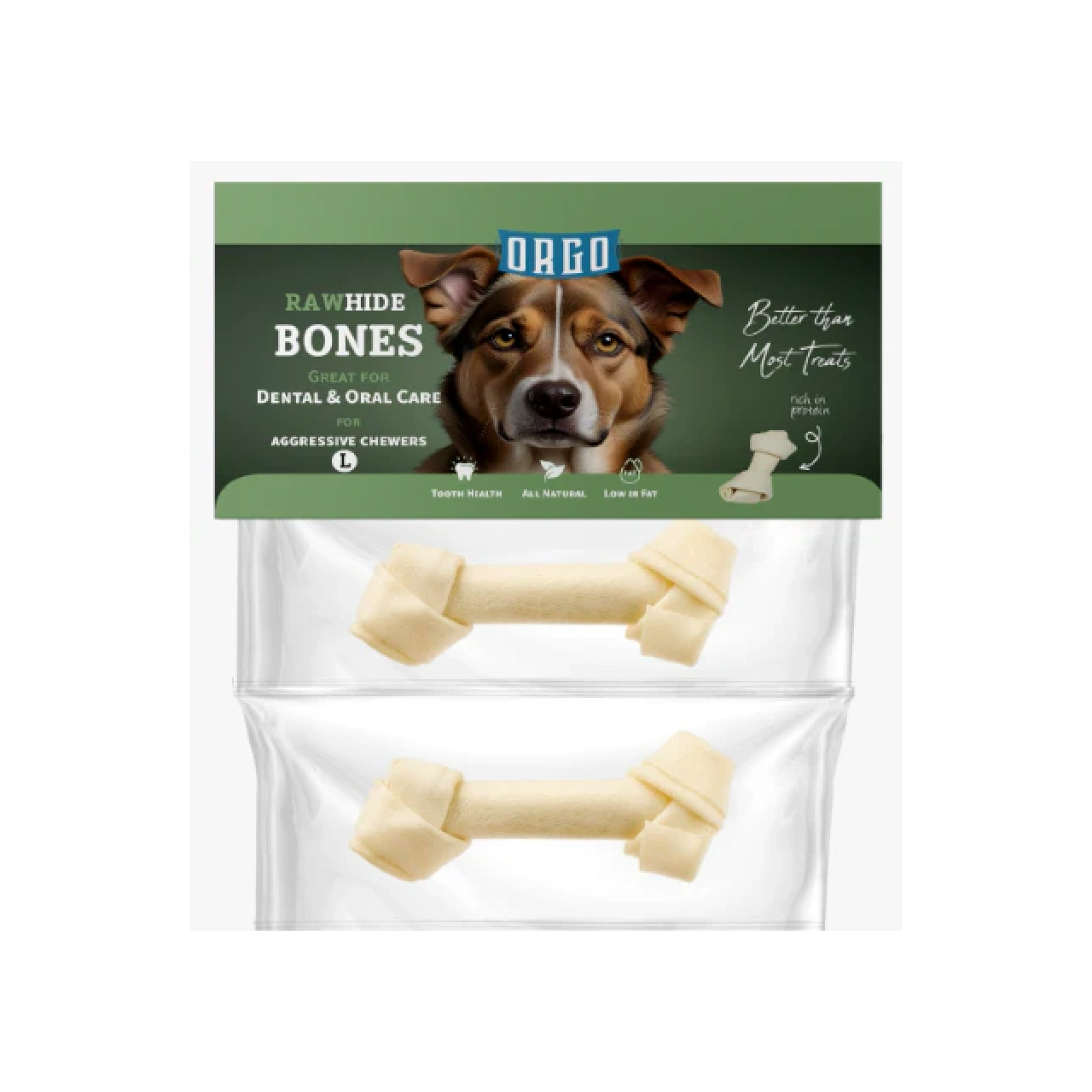 Orgo Rawhide Bones For Dog Dental Oral Care 2 PC L