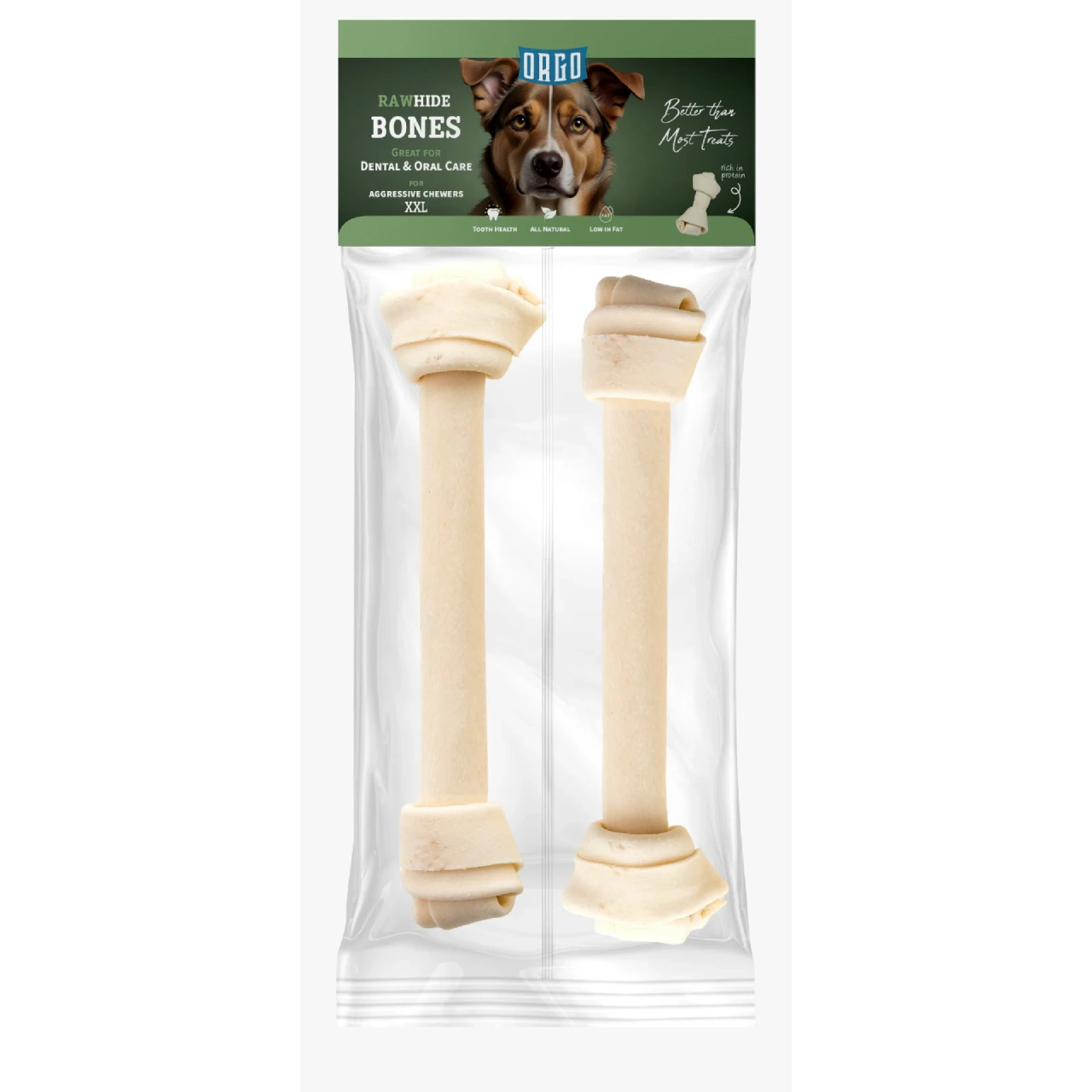 Orgo Rawhide Bones For Dog Dental Oral Care 2 PC XXL