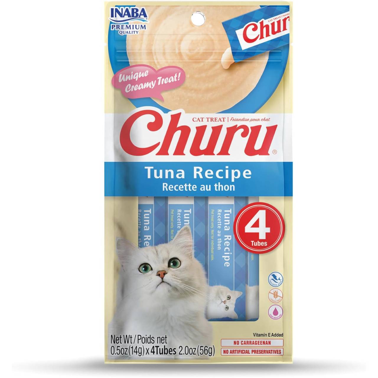 INABA Churu Cat Treats with Vitamin E, Tuna Recipe 4PCS/PK